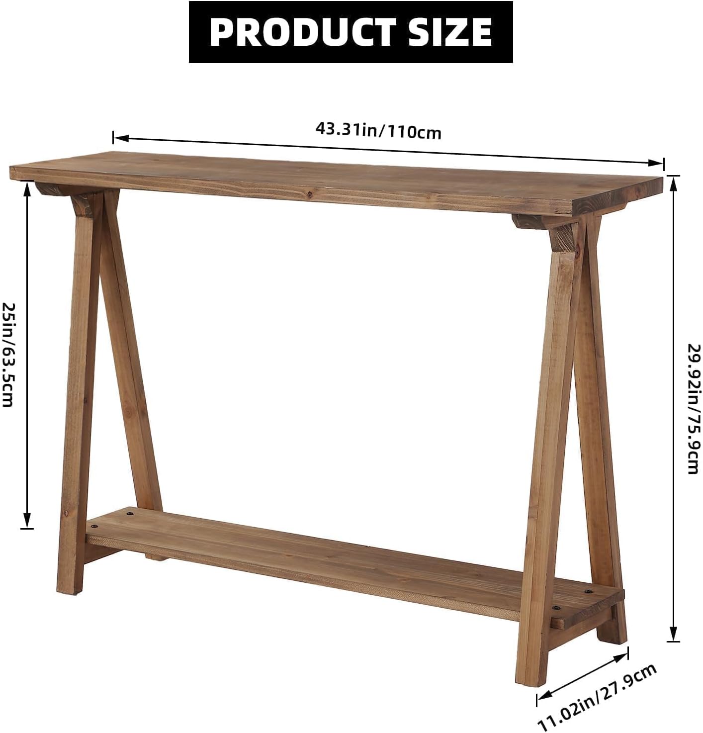 43 Inch Solid Wood Farmhouse Console Table - Image 2