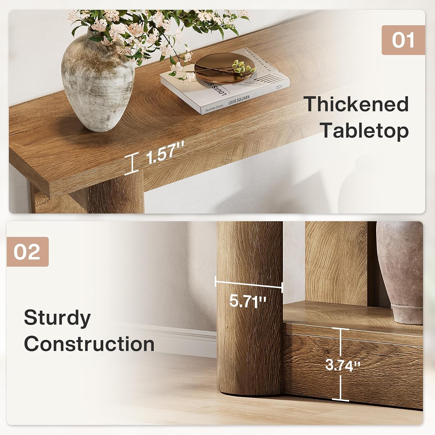 63 Inch Farmhouse Console Table, Long Narrow Sofa Table for Living Room - Image 2
