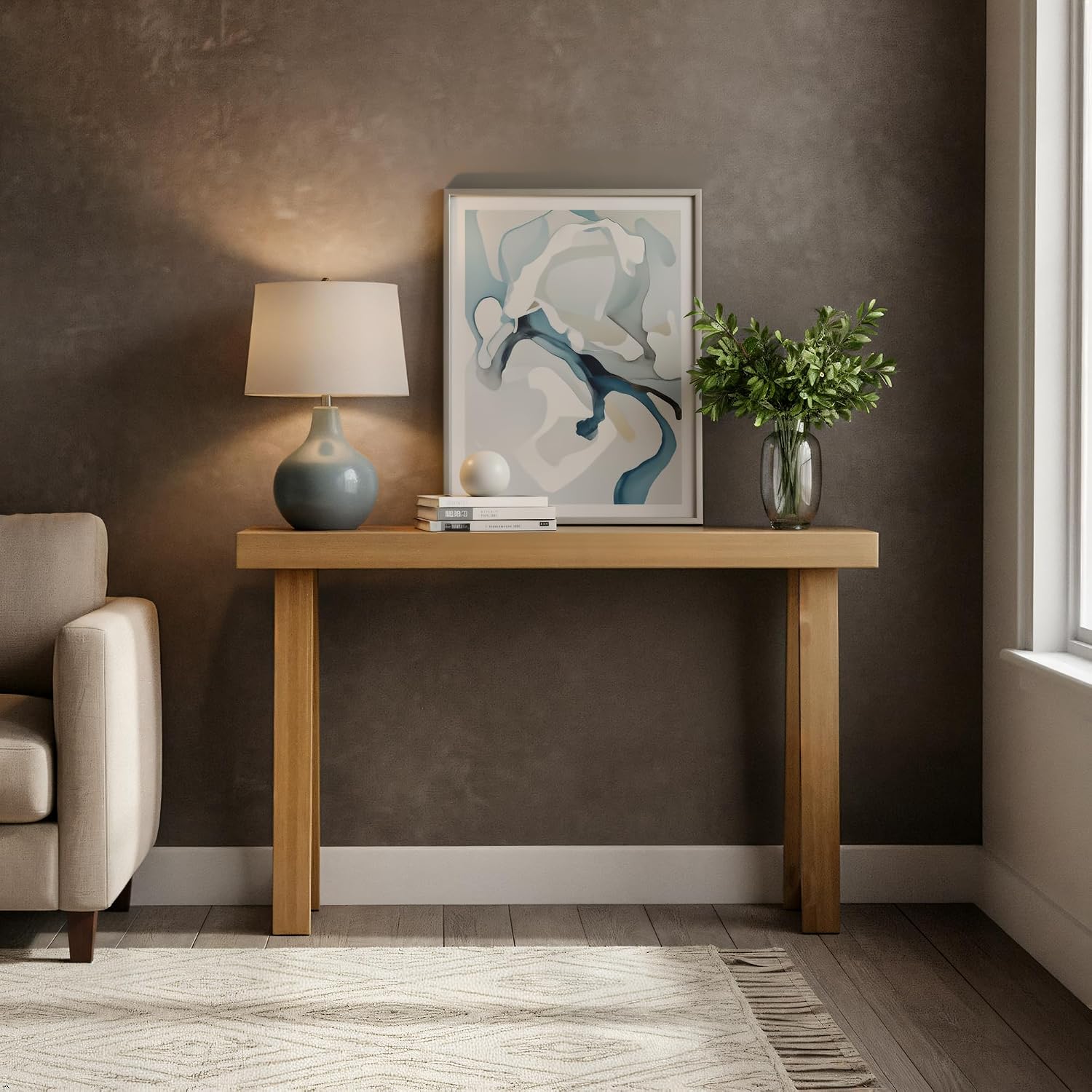 36 Inch Classic Wooden Console Table, Pecan Finish - Image 2