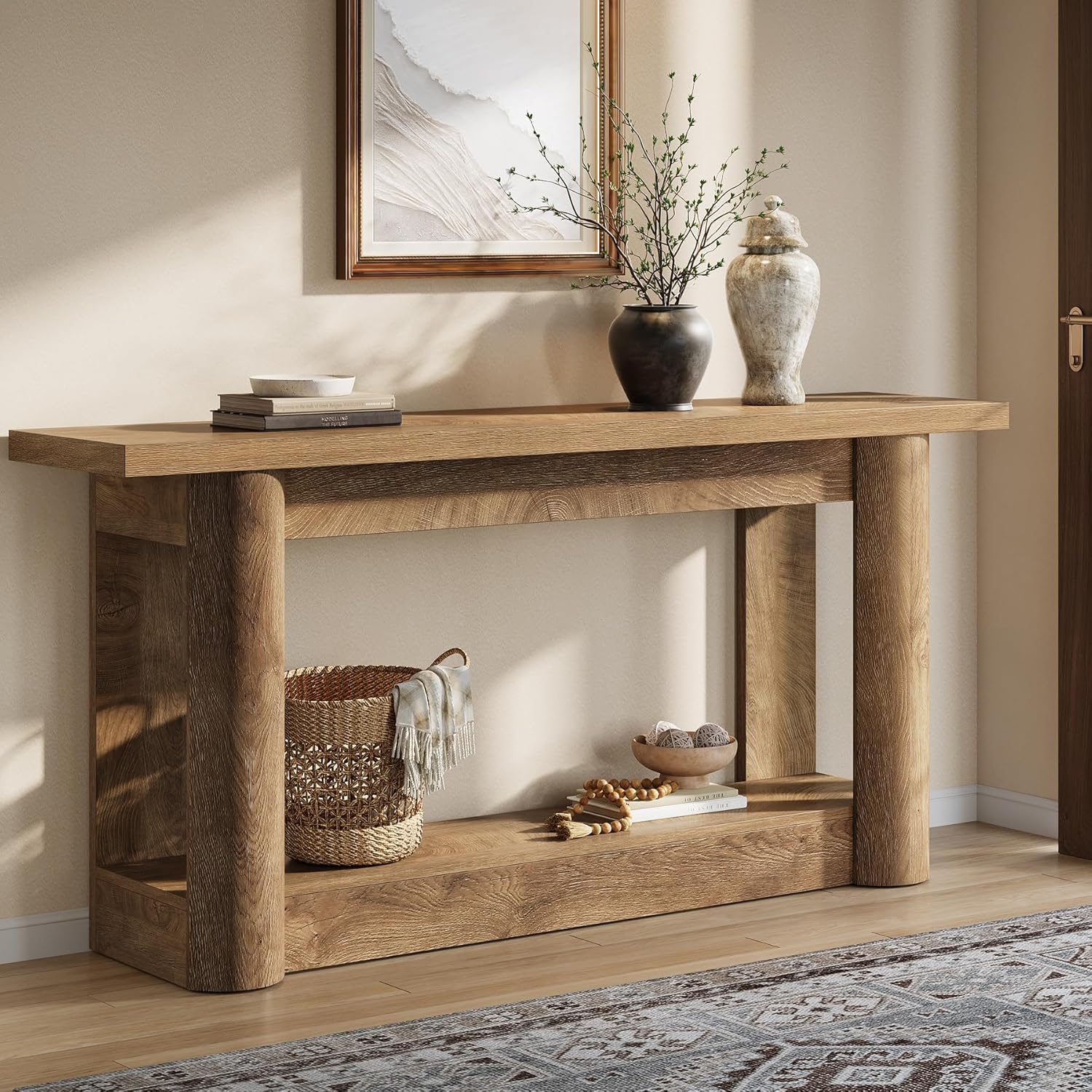 63 Inch Farmhouse Console Table, Long Narrow Sofa Table for Living Room